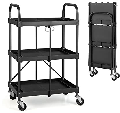GOPLUS Desserte à roulettes Pliable, Chariot Roulant 3 Niveaux, pour Maison, Bureau et Entrepôt, 61 x 44 x 96 CM