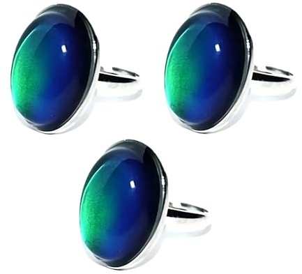 blinkee Pack of 3 Vintage Adjustable Oval Mood Ring Chart Included