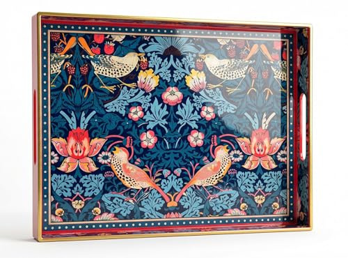 Simmer Stone Rektangulär – dekorativ plastbricka med handtag för ottomaner, soffbord, kök och badrum 40 x 30 cm (Morris röd)