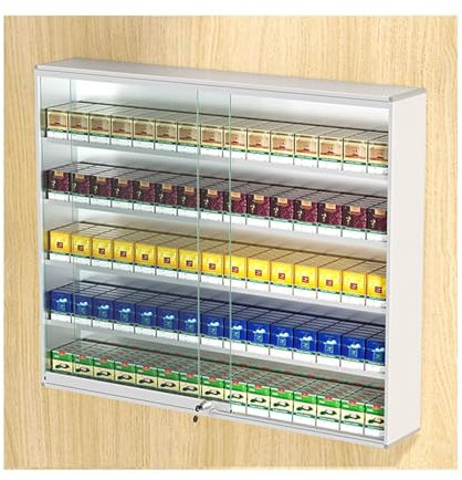 Genérico Vitrina de Cristal con Cerradura, Expositor de Cigarrillos para supermercado, para Pared o sobremesa, Color Plateado, 74,5 x 28,8 x 10 cm, Ideal para mostradores de Tiendas.