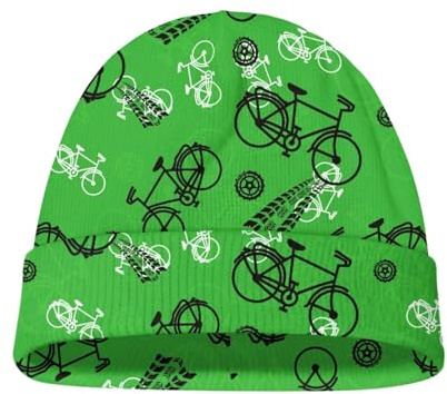 Watdotory Berretto unisex per bambini con grafica a cartoni animati, morbido e antivento, per ragazzi e ragazze, Bicicletta Verde, M