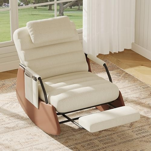 Sillón mecedora con taburete, mecedora con reposapiés para salón, con respaldo ajustable en 3 posiciones, bolsillo lateral, sillón de relax, sillón de lactancia, silla de lectura, silla de relax para