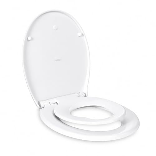DADÉO Abattant WC familial 2-en-1 avec Réducteur Magnétique pour Enfant, Fermeture Douce et Fixations Ajustables, Retrait Rapide (Forme O)