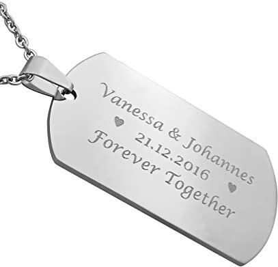 Hanessa Personalisierte Kette mit Gravur Edelstahl 50 cm mit Anhänger Dog Tag einseitig in silber - Personalisierte Halskette für Männer und Frauen - Personalisierter Schmuck Damen Herren
