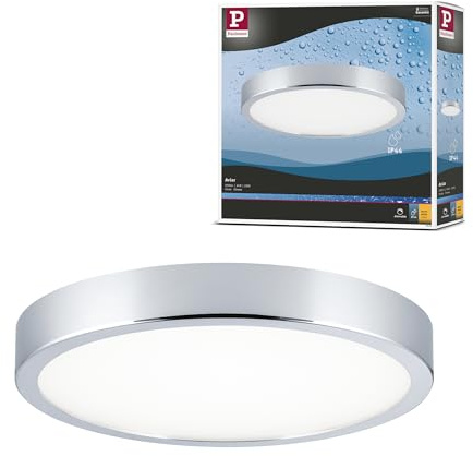 Paulmann 70882 Deckenleuchte LED Panel Aviar Deckenlampe flach Deckenlicht IP44 spritzwassergeschützt 20W Badezimmerlampe Chrom inklusive Leuchtmittel