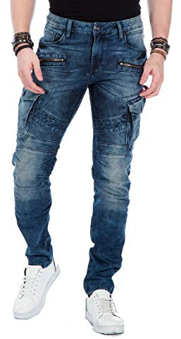 Cipo & Baxx Men's jeans, biker cargo trousers, skinny fit, stretch denim trousers