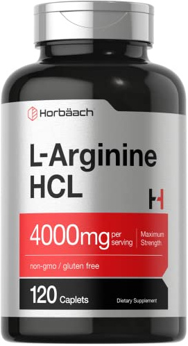 Horbäach L-Arginine 4000mg| 120 Caplets | for Men and Women | Maximum Strength Nitric Oxide Precursor | Vegetarian, Non-GMO, Gluten Free Supplement