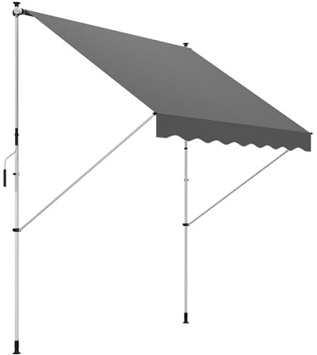 Outsunny Balcony 3 x 1.5m Manual Adjustable Awning, DIY Patio Clamp Awning Canopy, Retractable Shade Shelter Easy to Move for Balcony, Grey