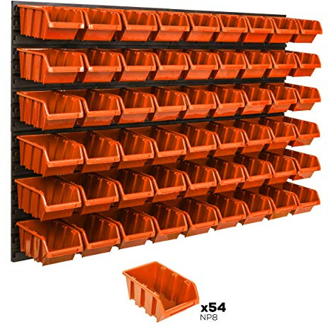 54 stck. Box Lagersystem Wandregal 115 x 78cm Stapelboxen Schüttenregal Sichtlagerkästen Extra Starke Wandplatten Regal Erweiterbar Werkstattregal Lagerregal Werkstattwandregal Steckregal