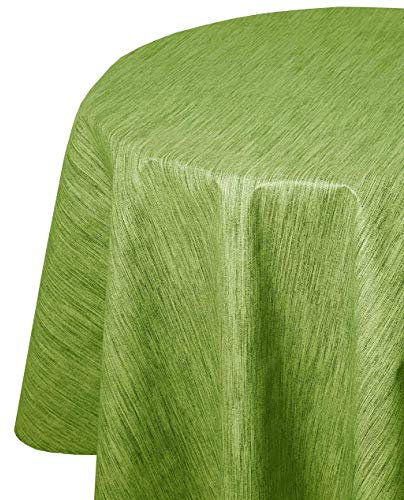 Wachstuch Wachstischdecke Tischdecke Gartentischdecke Leinen Prägung Grün Rund 100 cm abwaschbar gefaltet