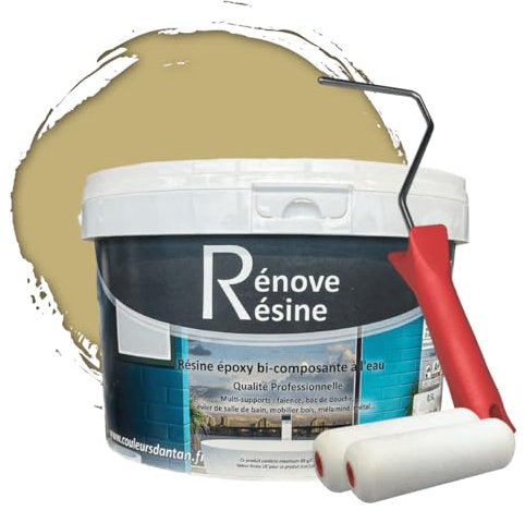COULEURS D ANTAN Peinture Résine multisupport Intérieur pour Faïence, Carrelage, Douche, Baignoire 5m² - RAL 1001 Beige + Kit d'application OFFERT