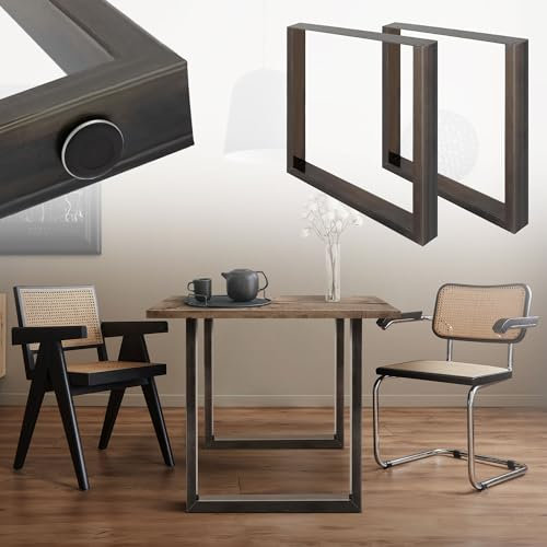 ECD Germany 2x Tischbeine aus Vierkantprofilen, 60x72 cm, Dunkelgrau, pulverbeschichteter Stahl, Industriedesign, Metall Tischkufen Tischuntergestell Tischgestell Möbelfüße, für Esstisch, Schreibtisch
