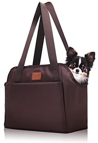 FDJASGY Dog Purse Carrier with Pocket and Safety Tether,Soft-Sided Small Dog Carrier for Small Medium Pet Outdoor Shopping Tote Bag Coffee