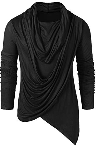 Camicia da uomo in stile gotico, retrò, stile punk, a maniche lunghe, da uomo, per il tempo libero, a maglia fine con colletto alto, Nero , XXL