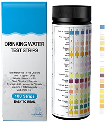 Yeeda Kit per test dell'acqua potabile, 16 in 1, strisce di prova per la qualità dell'acqua, 100 strisce per test dell'acqua potabile, acqua di rubinetto, acqua di pozzo, centro termale/piscina