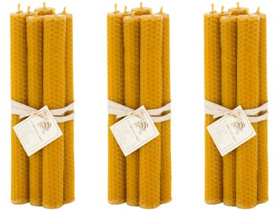 L'Abella Mel - Vela Natural y Artesanal 100% de Cera de Abeja Hecha a Mano | Vela Pura Textura Panal Bujía de Miel Sin Parafina de España - 3 Packs de 6 Velas