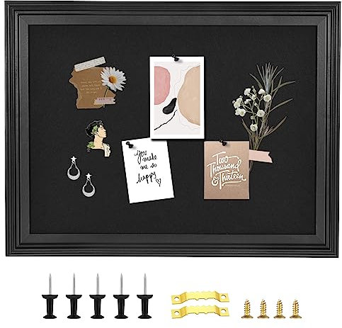 Okydoky Bulletin Board with Felt, Black Wood Framed Display Bulletin Board for Walls with Pins, Eye Bolts, gaskets, Screws, Pin Board for Office, School and Home(MZB-BK,3343,1P)