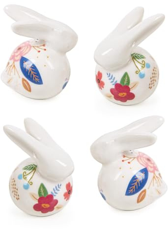 Logbuch-Verlag 4 kleine Bunte Hasen Osterhasen Hasen Figuren kleine Ostergeschenke Hasenfiguren 5 cm Retro aus Porzellan