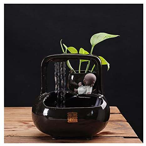 Fuente de Escritorio Fuente de cerámica Ndoor Zen, Fuente de Mesa, Cascada de cerámica negra Brillante, Fuente de Agua de Mesa for decoración del hogar de Oficina Fuente Interior