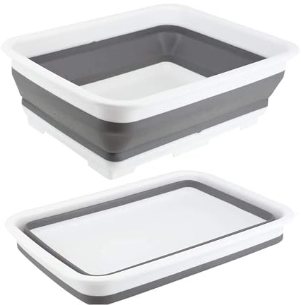 Zuvo 10L Collapsible Washing Up Bowl | Compact Dish Tub for Kitchen, Camping & Caravans | Durable Collapsible Laundry Basin – White and Grey Space-Saving Design