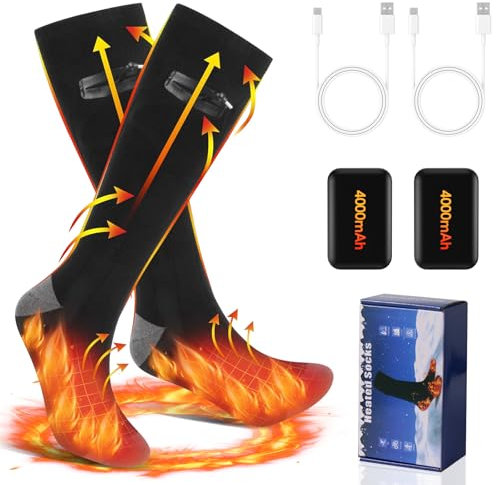 Unipampa Beheizbare Socken, Unisex Beheizte Socken, Wiederaufladbare Heizsocken 4000mAh*2, Waschbare Fußwärmer Elektrisch, 3 Wärmeeinstellungen, Warme Socken für Skifahren Angeln Camping Wandern