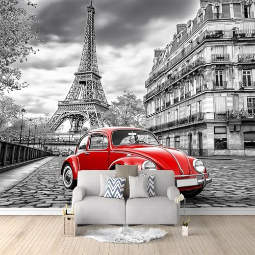 Générique Papier Peint Mural Salon Voiture De Sport Grise De Paris 350x256 cm Papier Peint Panoramique Intissé Moderne, Décoration Murale Poster Tableaux Muraux Imprimé 3D Tapisserie Photo
