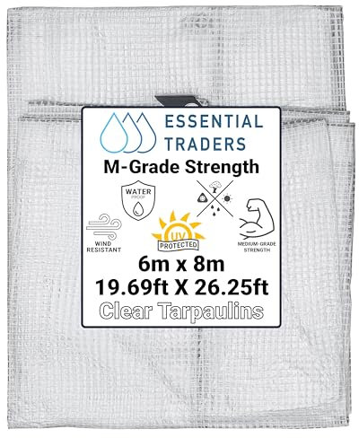 Clear Monotex Heavy Duty Tarpaulin, 100gsm Waterproof Ground Cover Multipurpose Furniture, Caravan, Vehicle, Tool, Camping & Shed Mono Sheet, Medium Weight Reinforced Cotton Mesh (6m x 8m)