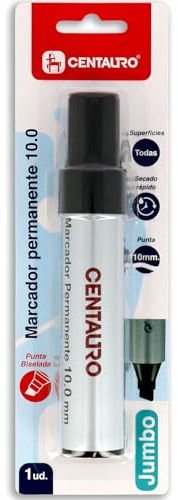 Centauro - Pennarello permanente spesso, nero, punta smussata 10 mm, inchiostro a base olio, asciugatura rapida, adatto a tutte le superfici, metallo, vetro, stagno, plastica, pellicola fotografica