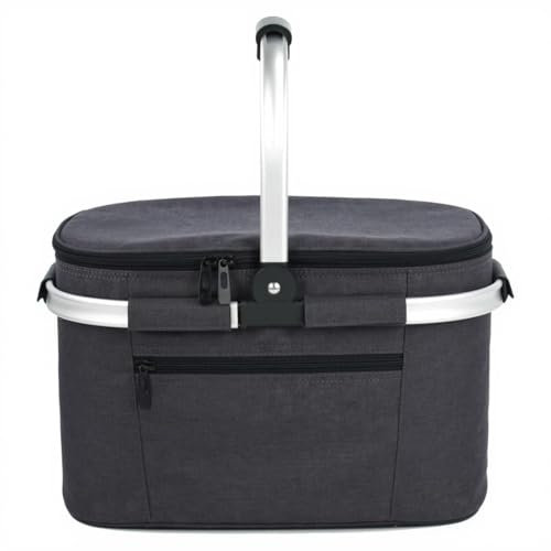 Faltbarer Einkaufskorb Schwarz, Großer Picknickkorb mit gepolsterten Griffe, praktischer Faltkorb, Einkaufstasche mit Aluminiumrahmen, robuster Korb