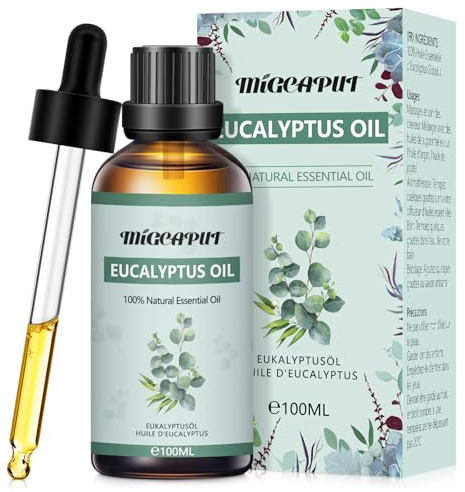 Migcaput Ätherisches Öl Eukalyptusöl 100ml, Naturrein Eukalyptus Duftöle für Diffuser, Aromatherapie, Massage, Hautpflege, Parfüm, Kerzenherstellung