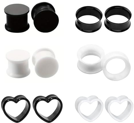 12 PCS Silicone Ear Plugs Tunnels, Silicone Flesh Tunnels Acrylic, Flexible Flesh Ear Tunnel, Heart-Shaped Barrel Shaped Ear Stretcher Expanders Double Flared Unsex