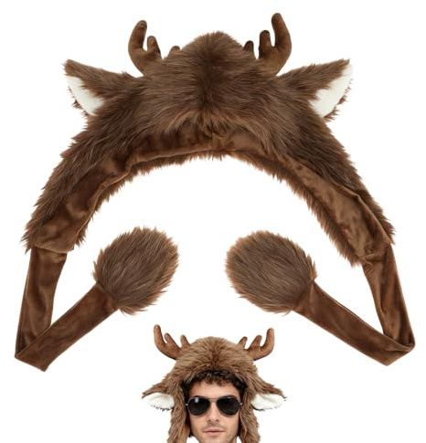 Genérico Gorros De Animal,Con Astas De Reno Navideño - Gorro De Cosplay De Invernal Con Pelo Falso | Para Mujeres Niñas Fiesta Esquí Viaje Ciclismo Acampada Senderismo