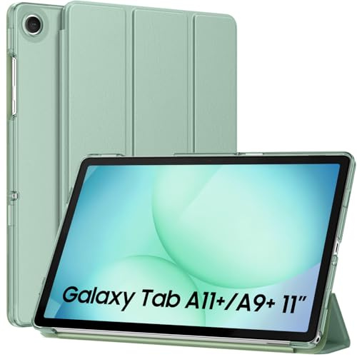 MoKo Case for Galaxy Tab A11+ Plus/A9+ 11-Inch 2025/2023, Slim Stand Protective Smart Cover with Hard PC Translucent Back Shell for Galaxy Tab A11+/A9 Plus Tablet, Auto Wake/Sleep, Agave Green