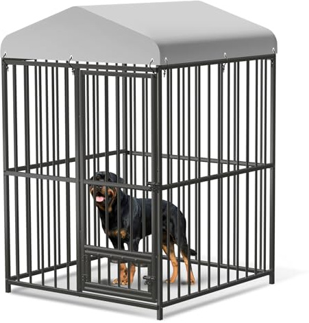 Metal Tube Dog Cage with Secure Lock, Roof Cover, Metal Enclosure for Large Dogs, Cats, Chickens, Rabbits – for Garden