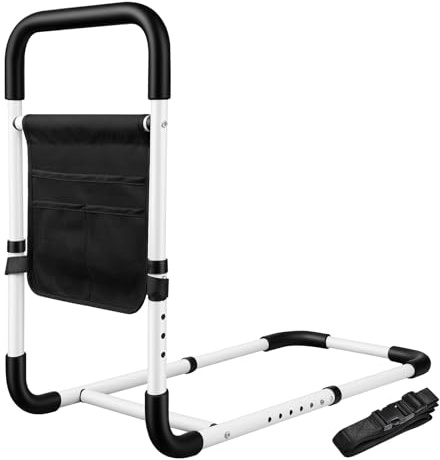 SEEVI Bed Rails for Elderly Adults with Storage Bag, Bed Assist Rail with Removable Reinforced Armrest Fall Prevention Guard Fixing Strap Fit King Queen Full Twin Medium Support Up to 330lbs