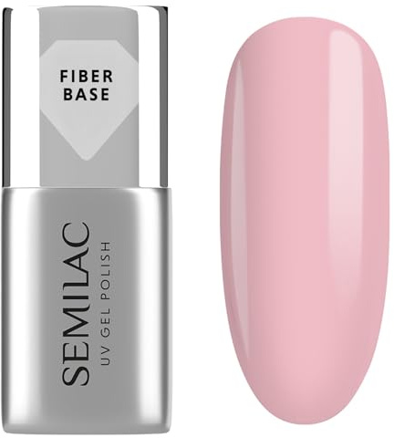 Semilac Smalto UV Fiber Base Rosa Milk 7 ml – Base di costruzione e estensione con fibre di nylon, base gel UV rosa latte, autolivellante