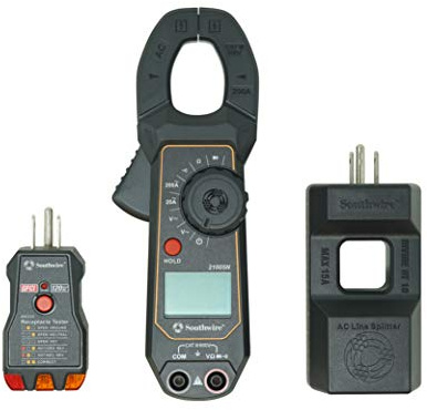 Southwire - 65031440 20025K Tools and Equipment Clamp Meter Kit; Comes with 600V AC/DC Voltage Range Clamp Meter; 90-1000V AC Voltage Detection Range; 6-Tests -in-1 Receptacle Tester; Black