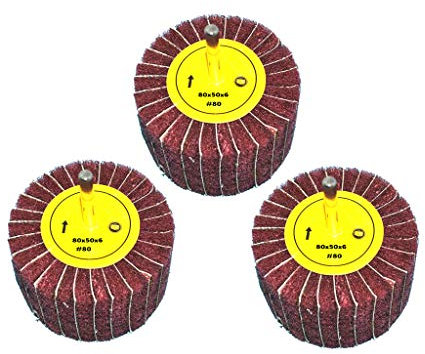 3 Stück Fächerschleifer mit Vlies-Gewebekombination 80mmx50mm, 6mm Einspannschaft, Körnung: 80 - Schleifmopstift, Lamellenschleifer, Schleifmop Schleifvlies, Lamellenrad mit Schaft.