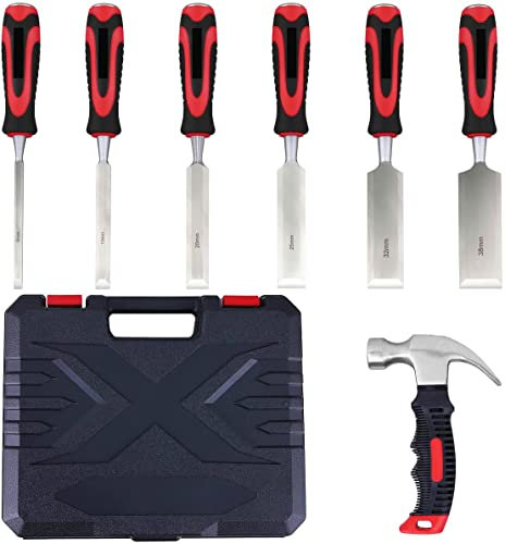 Michark Stechbeitel, 8 teilig Holzmeißel Set(6mm/13mm/19mm/25mm/32mm/38mm), Stechbeitel mit Hammer Holzschnitzwerkzeuge mit Aufbewahrungskoffer, für Holzschnitzerei, Zimmerei, Schneiden der Kanten