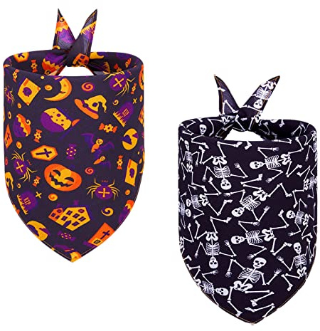 Halloween Dog Bandanas, 2 Pieces Pet Triangle Scarf Set for Small Medium Large Dogs Cats Party Dress Up Accessories Decoration (Color-2)