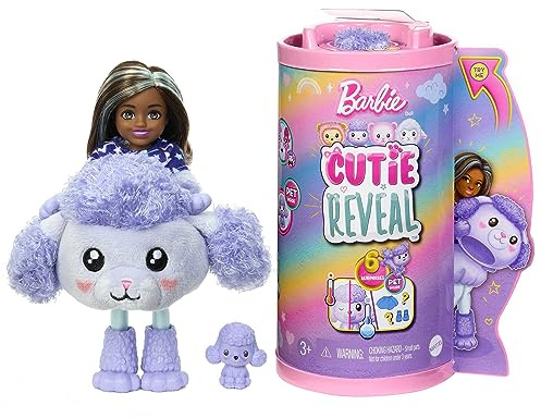 Barbie Chelsea Cutie Reveal Camisetas Cozy Caniche Disfraz Revela una muñeca articulada con Mascota y Accesorios Sorpresa de Moda, Juguete +3 años (Mattel HKR20)