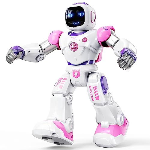 Ruko 1088 Intelligent robot för barn, stor programmerbar STEM-robot med röststyrning och appkontroll, interaktiv RC-robot för pojkar och flickor från 4–9 år, rosa