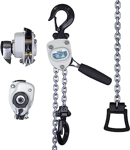TOYO Mini Chain Hoist 550lb,5 ft Lever Hoist 1/4 ton mini Puller 1.5 M Lever Chain Hoist with 2 Heavy Duty Hook for Warehouse Garages Building Automotive Machinery (550Lb 5Ft)