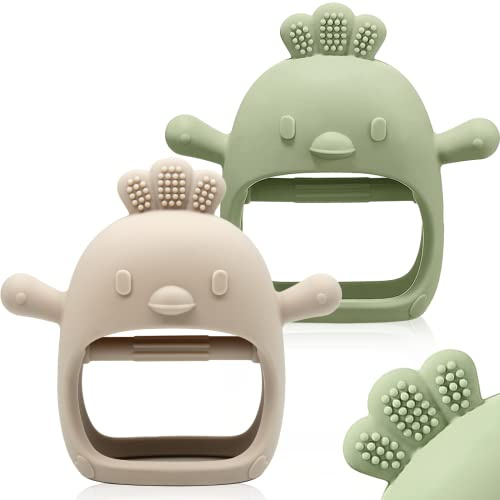 ChooKaChoo 2 Pack Baby Teething Toy Silicone Teething Mitten for Babies Over 3 Months Anti Dropping Wrist Hand Teethers Baby Chew Toys for Sucking Needs, BPA Free