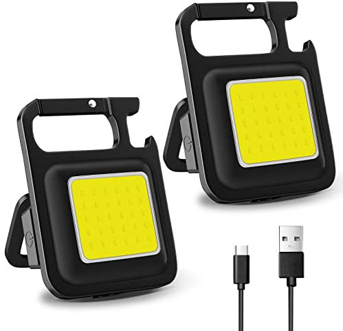 Mkitnvy 2 PCS Mini Lampe de Poche Rechargeable,Mini Lampe de Travail Portable 800 Lumen COB Lampe Porte Clé,avec Ouvre-Bouteille, pour Camping,Réparation