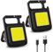 2 Stück COB Schlüsselanhänger-Taschenlampe,4 Modi USB Wiederaufladbare Wasserdichte 800 Lumen LED Kleine Taschenlampen,tragbare Taschenlampe mit Klapphalterung, Flaschenöffner und Magnetfuß