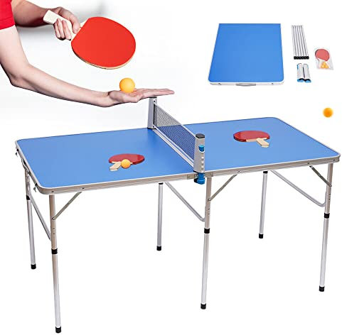 Mesa de ping pong al aire libre, mesa de ping pong plegable mini mesa de ping pong plegable con red, 2 raquetas, 3 bolas 152 x 76 x 76 cm