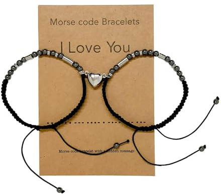 Regaosly Couples Bracelets Matching Relationship Gifts for Boyfriend Girlfriend Women Men Long Distance His Hers Morse Code I Love You, Black
