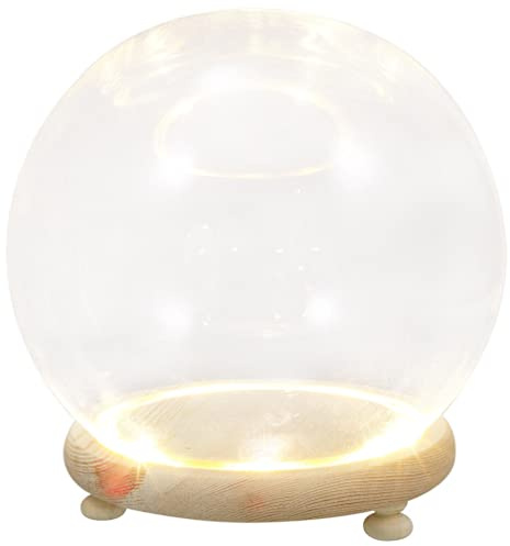 ABOOFAN Clear Glass Cloche Globes Display Dome Bell Jar with Wood Base LED Light 10cm DIY Craft Present Keepsake Globe Display Case Terrarium for Valentines Day Preserved Flower Plant Succulent