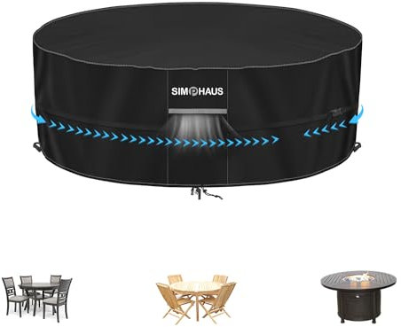 SIMPHAUS Funda Mesa Exterior Impermeable Redonda Funda Mesa y Sillas Jardin Funda Protectora Mesa Jardin con Ventilación Tela Oxford 420D Anti UV Funda Redonda Exterior Ø130x71cm